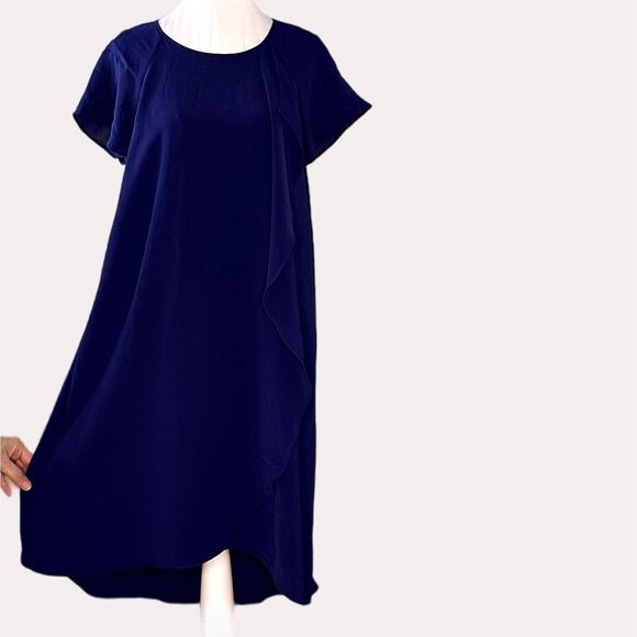 Adrianna Papell Slinky Knit High Low Corkscrew Ruffle Dress Blue 8 - Picture 4 of 9
